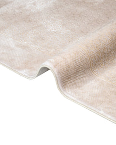 Viscose Area Rug – Machine Made Cream Frame Carpet With Fringed Edges