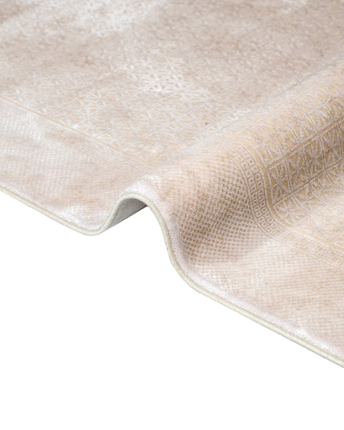 Viscose Area Rug – Machine Made Cream Frame Carpet With Fringed Edges