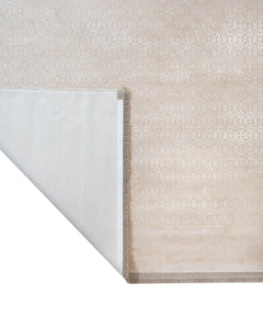 Viscose Area Rug – Machine Made Cream Frame Carpet With Fringed Edges