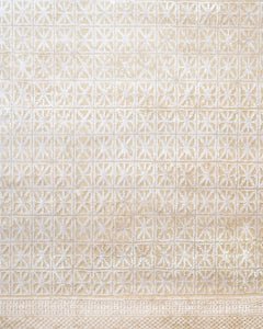 Viscose Area Rug – Machine Made Cream Frame Carpet With Fringed Edges