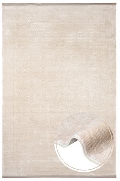 Viscose Area Rug – Machine Made Cream Frame Carpet With Fringed Edges