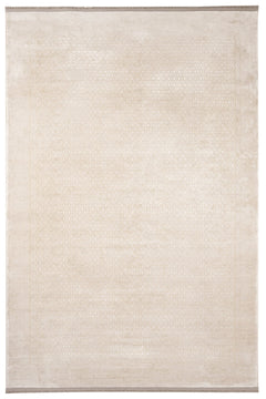 Viscose Area Rug – Machine Made Cream Frame Carpet With Fringed Edges