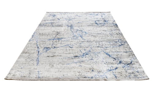 Modern Area Rug - Blue Machine Made Rug with Fringed Edges for Living Room