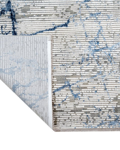 Modern Area Rug - Blue Machine Made Rug with Fringed Edges for Living Room