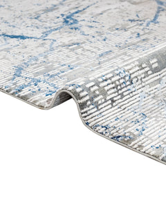 Modern Area Rug - Blue Machine Made Rug with Fringed Edges for Living Room