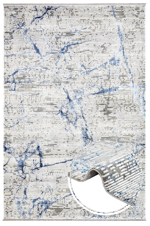 Modern Area Rug - Blue Machine Made Rug with Fringed Edges for Living Room