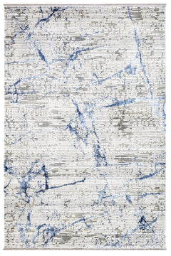 Modern Area Rug - Blue Machine Made Rug with Fringed Edges for Living Room