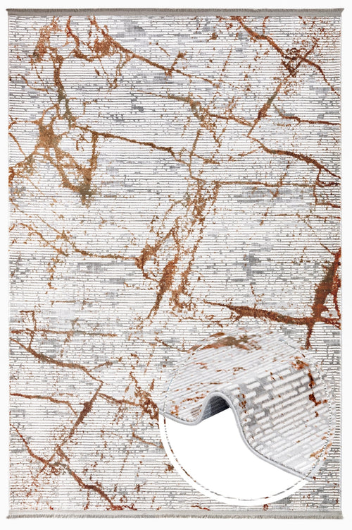 Modern Area Rug – Copper Machine Made Rug With Fringed Edges | Durable Acrylic Floor Carpet