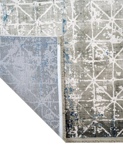 Geometric Area Rug | Machine Made Rug with Fringed Edge - Blue Acrylic Carpet