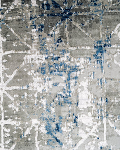 Geometric Area Rug | Machine Made Rug with Fringed Edge - Blue Acrylic Carpet