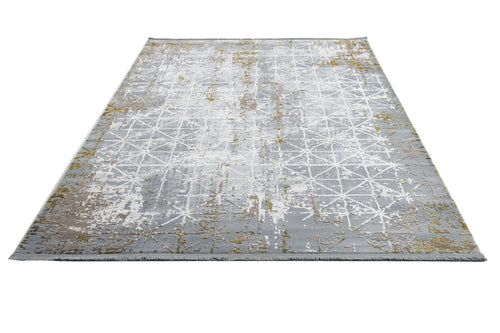 Geometric Area Rug - Machine Made Brown Acrylic Floor Rug with Fringed Edges