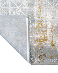 Geometric Area Rug - Machine Made Brown Acrylic Floor Rug with Fringed Edges