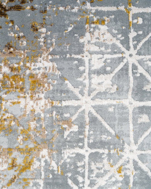 Geometric Area Rug - Machine Made Brown Acrylic Floor Rug with Fringed Edges