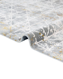 Geometric Area Rug - Machine Made Brown Acrylic Floor Rug with Fringed Edges