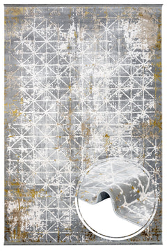 Geometric Area Rug - Machine Made Brown Acrylic Floor Rug with Fringed Edges