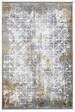 Geometric Area Rug - Machine Made Brown Acrylic Floor Rug with Fringed Edges