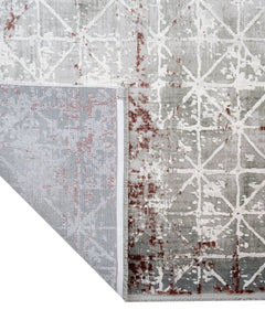 Geometric Area Rug – Machine Made Burgundy Grey Acrylic Rug with Fringed Edge