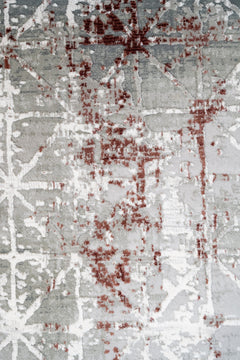 Geometric Area Rug – Machine Made Burgundy Grey Acrylic Rug with Fringed Edge