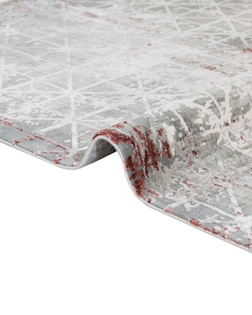 Geometric Area Rug – Machine Made Burgundy Grey Acrylic Rug with Fringed Edge