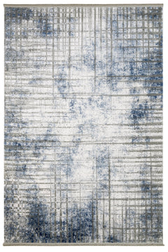 Modern Area Rug – Machine Made Blue Acrylic Floor Rug with Fringed Edges