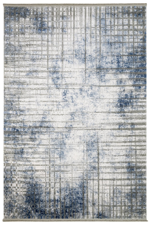 Modern Area Rug – Machine Made Blue Acrylic Floor Rug with Fringed Edges