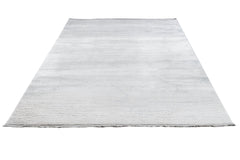 Modern Area Rug – Machine Made Grey Acrylic Carpet with Fringed Edges
