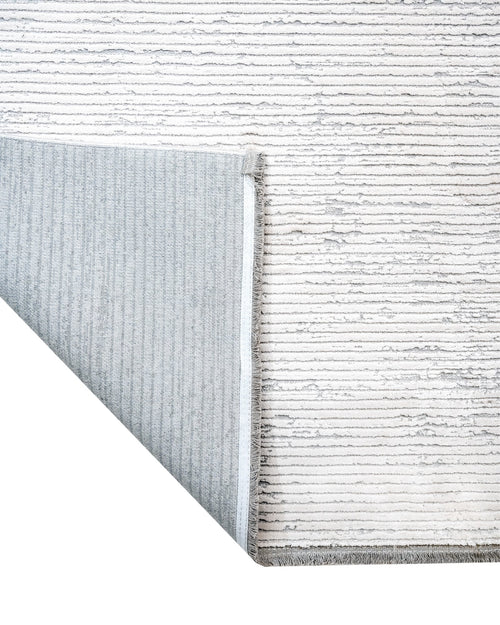 Modern Area Rug – Machine Made Grey Acrylic Carpet with Fringed Edges