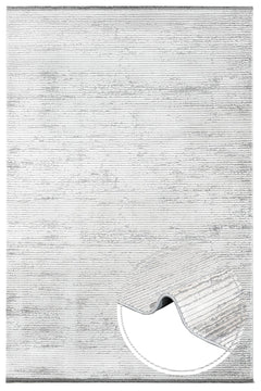 Modern Area Rug – Machine Made Grey Acrylic Carpet with Fringed Edges