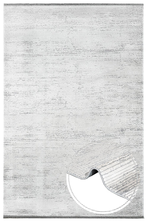 Modern Area Rug – Machine Made Grey Acrylic Carpet with Fringed Edges