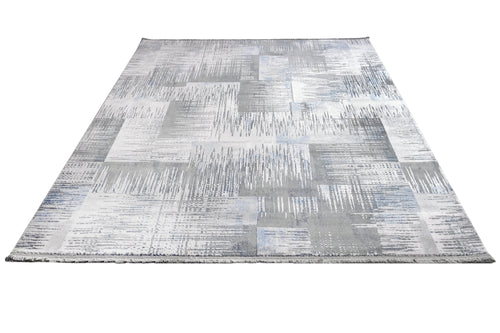 Modern Blue Area Rug – Machine Made Acrylic Carpet with Fringed Edges