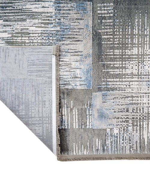 Modern Blue Area Rug – Machine Made Acrylic Carpet with Fringed Edges