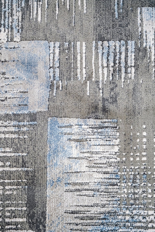 Modern Blue Area Rug – Machine Made Acrylic Carpet with Fringed Edges
