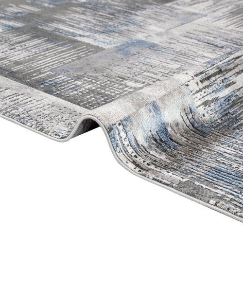 Modern Blue Area Rug – Machine Made Acrylic Carpet with Fringed Edges