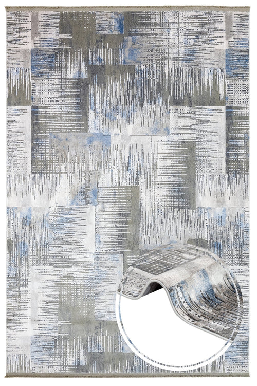 Modern Blue Area Rug – Machine Made Acrylic Carpet with Fringed Edges