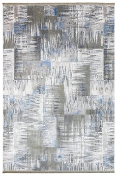 Modern Blue Area Rug – Machine Made Acrylic Carpet with Fringed Edges