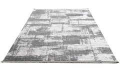 Modern Area Rug – Grey Machine Made Rug with Fringed Edges for Stylish Home