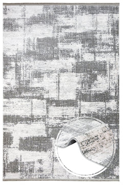 Modern Area Rug – Grey Machine Made Rug with Fringed Edges for Stylish Home