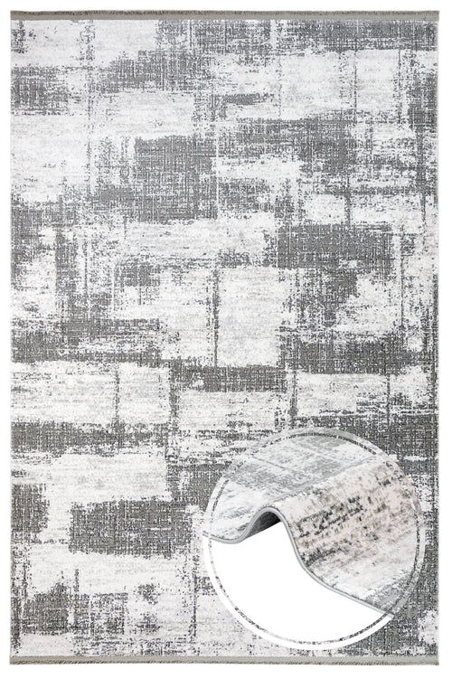 Modern Area Rug – Grey Machine Made Rug with Fringed Edges for Stylish Home