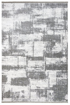 Modern Area Rug – Grey Machine Made Rug with Fringed Edges for Stylish Home