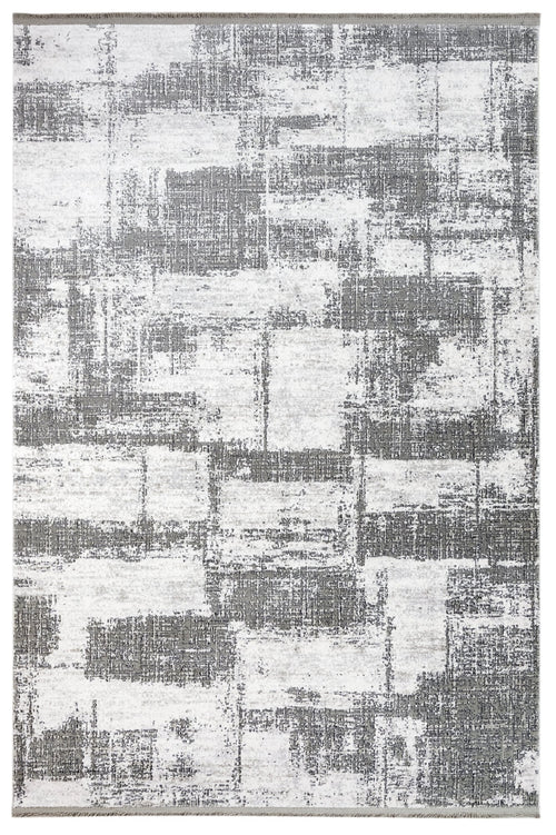 Modern Area Rug – Grey Machine Made Rug with Fringed Edges for Stylish Home