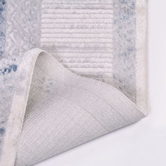 Grey Cotton Area Rug - Machine Made Frame Design Rug | Washable Non Slip Floor Carpet