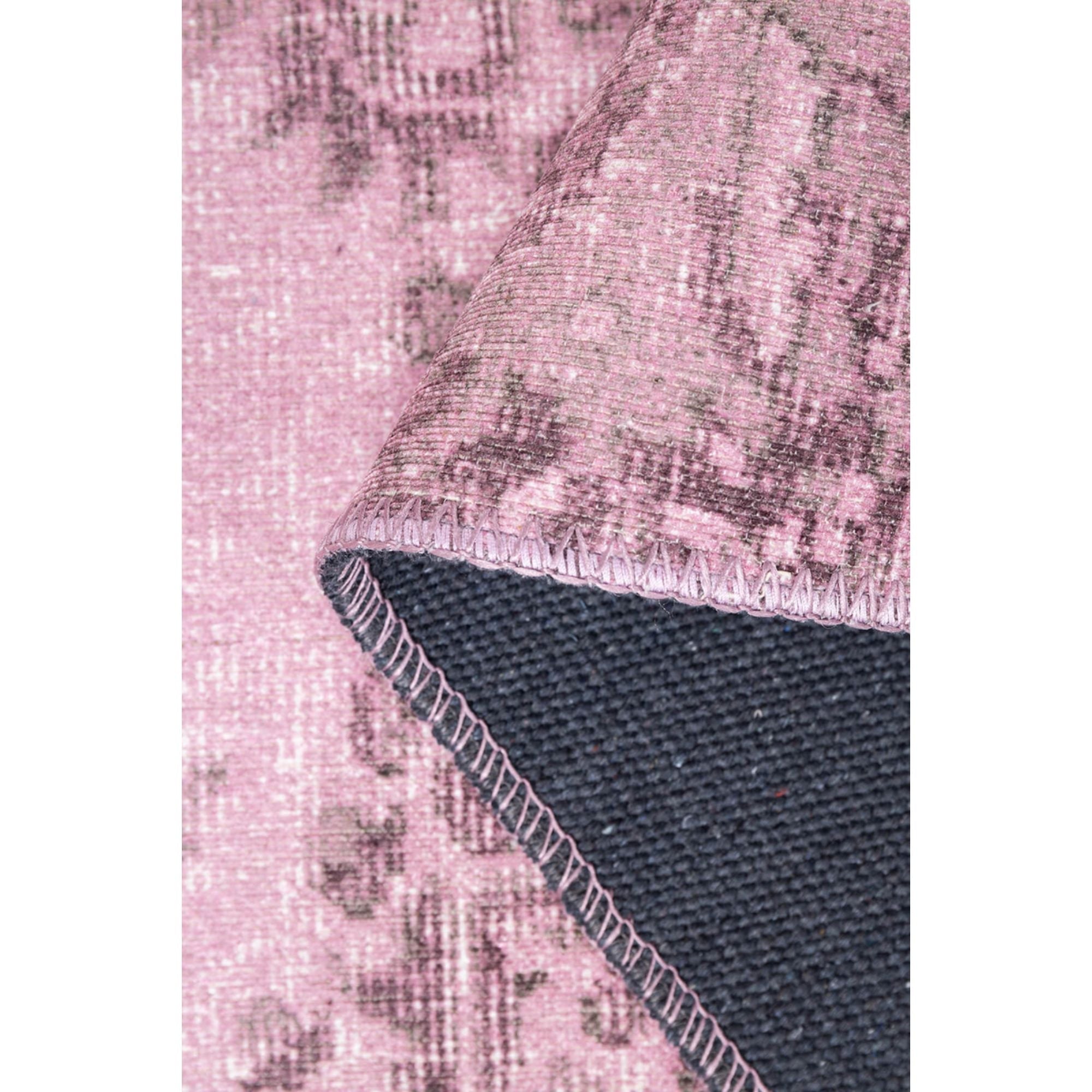 Pink Vintage Area Rug - Washable Non Slip Cotton Microfiber Carpet for Living Room