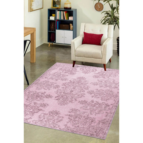 Pink Vintage Area Rug - Washable Non Slip Cotton Microfiber Carpet for Living Room