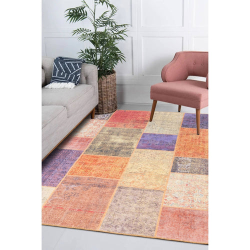 Patchwork Area Rug - Washable Non Slip Cotton Microfiber Carpet for Living Room