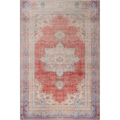 Digital Print Area Rug – Washable Non Slip Orange Medallion Cotton Carpet