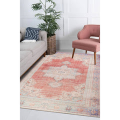 Digital Print Area Rug – Washable Non Slip Orange Medallion Cotton Carpet