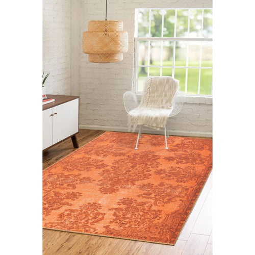 Digital Print Area Rug – Orange Medallion Cotton Carpet | Soft, Dust Resistant, Washable