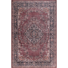 Burgundy Medallion Rug – Washable Non Slip Cotton Area Rug with Soft Microfiber