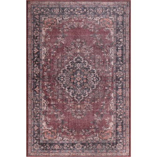 Burgundy Medallion Rug – Washable Non Slip Cotton Area Rug with Soft Microfiber