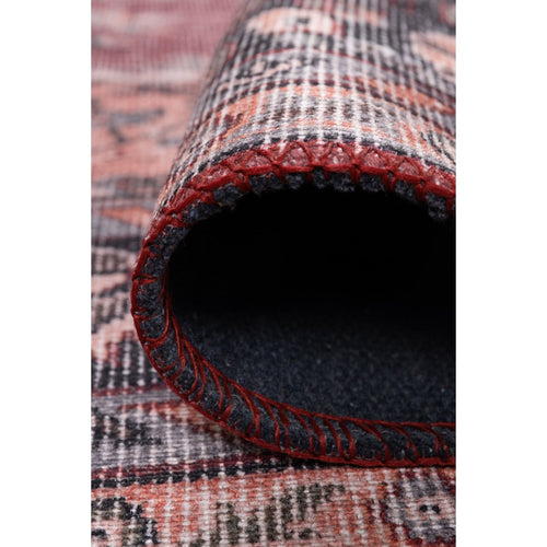 Burgundy Medallion Rug – Washable Non Slip Cotton Area Rug with Soft Microfiber